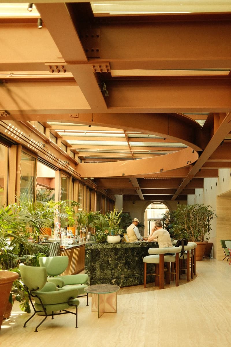 Green-toned lobby interior